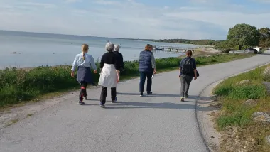 Bilkårister och lottor på promenad